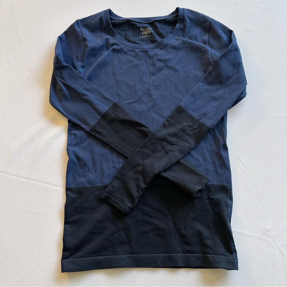 Athleta. Long sleeve blue athletic tee.
